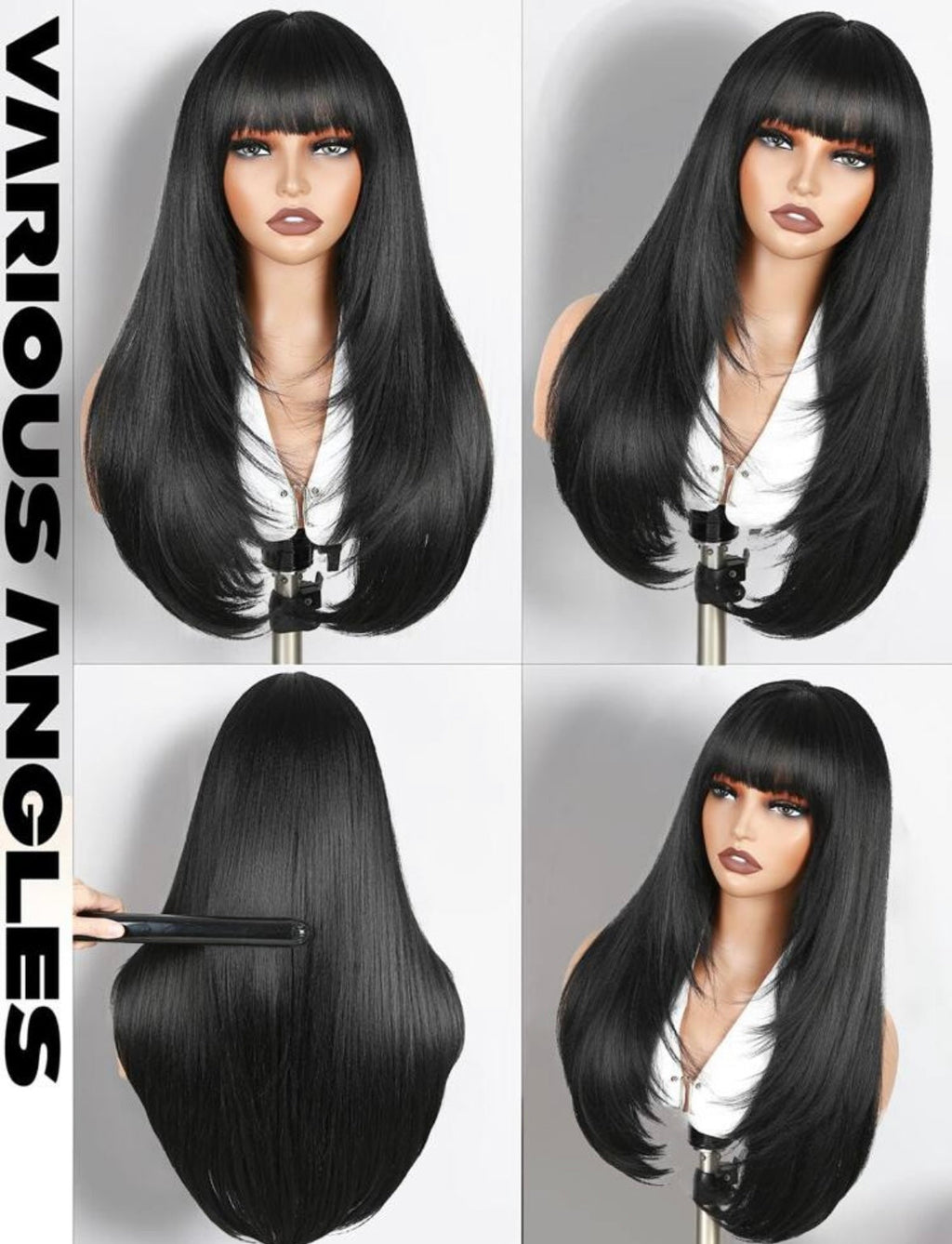 Glueless black wig with bangs