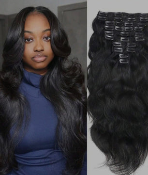 10pcs Natural Wave Black Clip in Hair Extensions