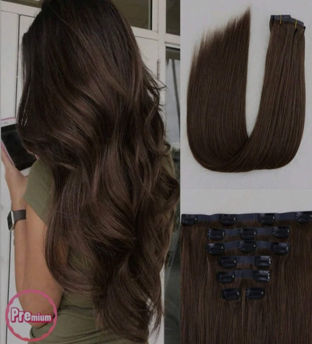 7pcs Dark Brown Clip in Hair Extensions